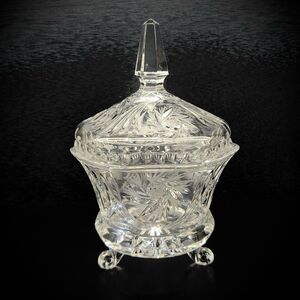 Vintage Crystal Clear Pinwheel 3-toed Compote/ Candy Dish
